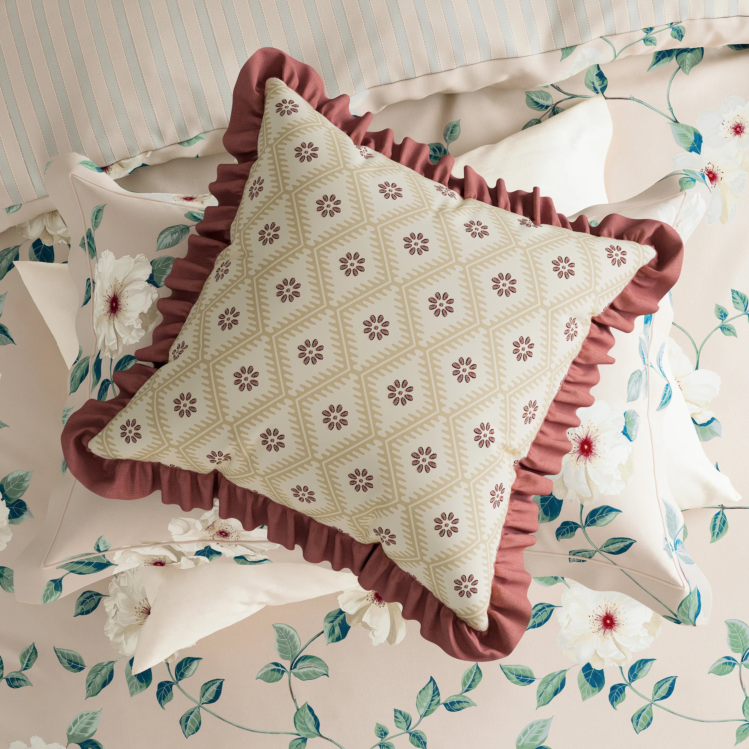 Poets Rose Cushion By Sanderson X National Trust In Blush Pink